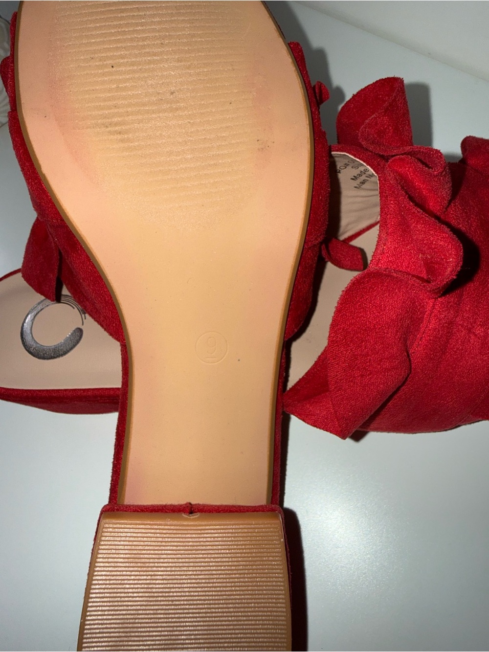 Women’s Red Ruffle Slide Sandals - Picture 3 of 6